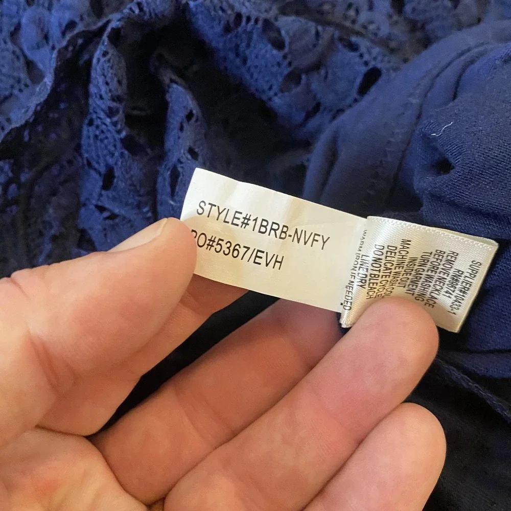 Self Esteem Shirt Womens XL Navy Crochet Lace Long Sleeve Scalloped Hem Lined